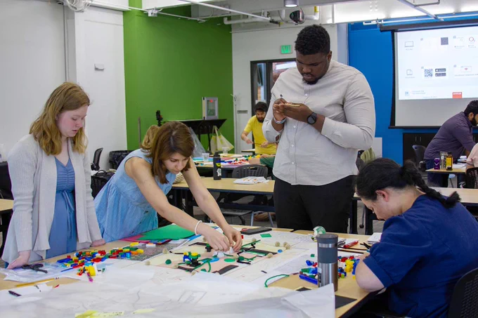 Students work together to build their 3D model of the Midtown Area in Fort Collins during the Urban Design Challenge at Colorado State University. Photo courtesy of Meadow Conrad.