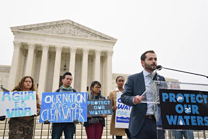 Raul Garcia and others speaking in front of the Supreme Court about Sackett v EPA