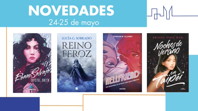 Portadas de 
Ébano salvaje Primer plano de una chica morena.dibujo
Reino feroz. Muy épica, silueta encapuchada con espada
Hellfriend (dos caras una junto a otra, la primera invertida)
Noches de verano en Taipei (oscura, con una chica asiática con media melena)