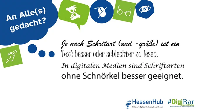 Der folgende Text ist in unterschiedlichen Schriftarten geschrieben (ähnlich zu Schreibschrift, verschnörkelt, kursiv mit Serifen, klar und ohne Serifen): Je nach Schriftart und -größe ist ein Text besser oder schlechter zu lesen. In digitalen Medien sind Schriftarten ohne Schnörkel besser geeignet.