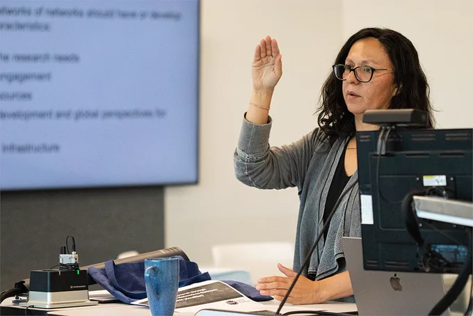 URI's Dr. Vinka Craver, one of the organizers for the forum, leads a breakout session. Photo by Shaun Kirby