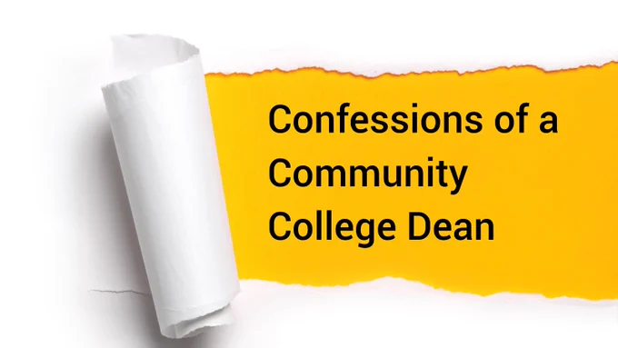 A ripped piece of paper reveals the blog cover for Confessions of a Community College Dean.