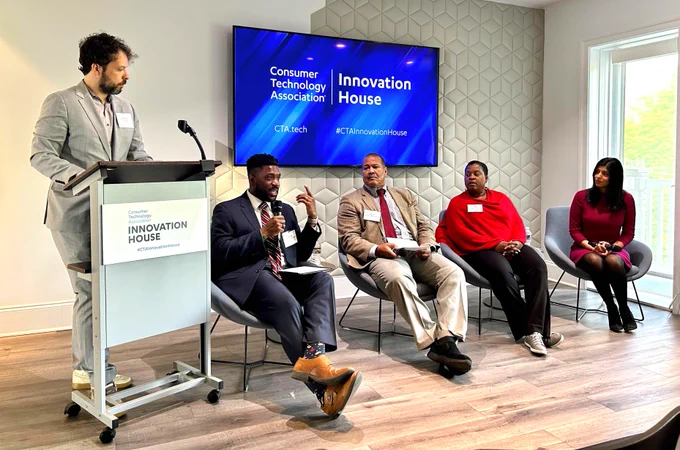 Panel discussion with five people at the CTA Innovation House in Washington, D.C.
