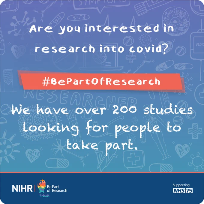 Are you interested in research into covid? #BePartofResearch. 
We have over 200 studies looking for people to take part.