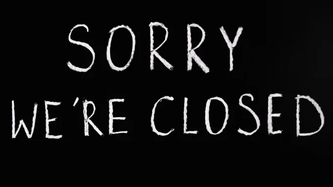 Sorry We're Closed Lettering Text on Black Background