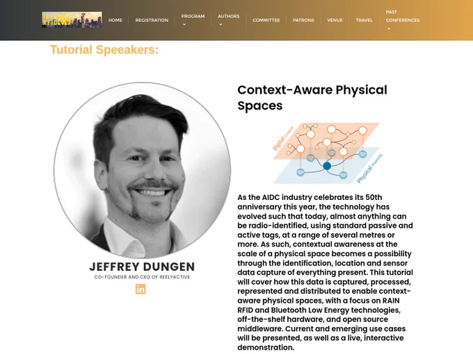 Tutorial on context-aware physical spaces at the IEEE RFID 2023 conference in Seatlle.