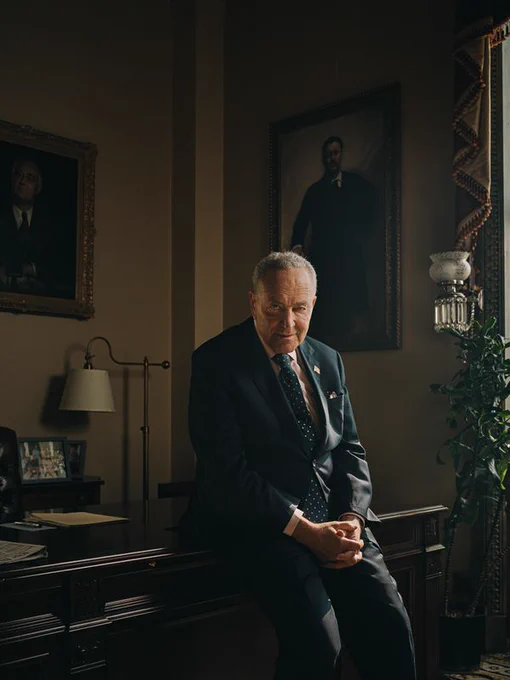 Senate Majority Leader Chuck Schumer in his office at the U.S. Capitol. The Great Kibitzer: How Chuck Schumer Got the Senate Moving Again. September 2021.