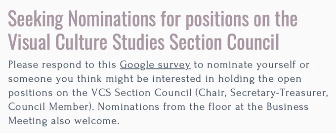 Seeking Nominations for positions on the Visual Culture Studies Section Council
