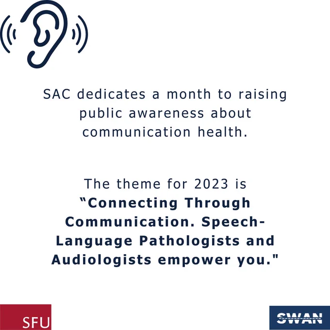 SAC dedicates a month to raising public awareness about communication health. The theme for 2023 is “Connecting Through Communication. Speech-Language Pathologists and Audiologists empower you."
