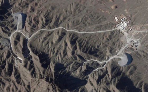 This satellite photo from Planet Labs PBC shows construction on a new underground facility at Iran's Natanz nuclear site, on April 14, 2023. (Planet Labs PBC via AP)