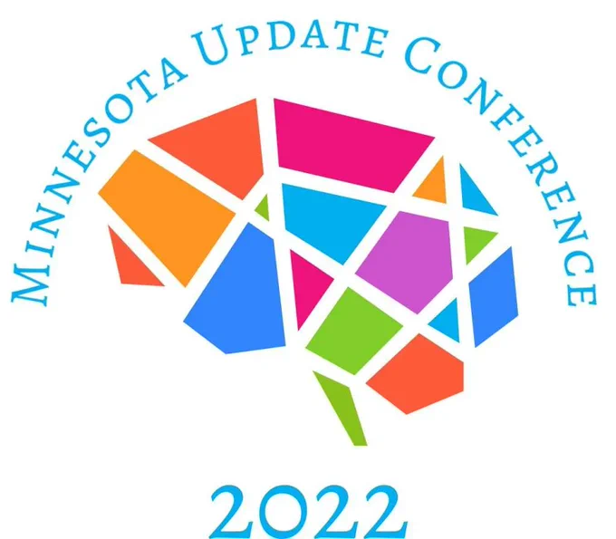 Minnesota Update Conference 2022 logo with blue lettering and multicolored brain