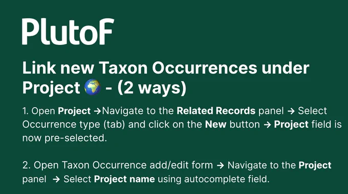 Link new Taxon Occurrences under Project - (2 ways) 