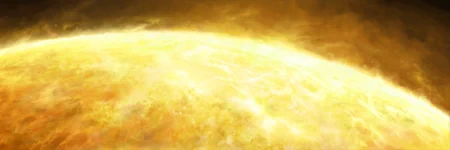 a close image of a yellow star, only a fraction of it is in-frame. turbulent features are visible on its surface and in its atmosphere