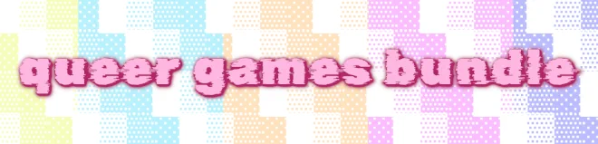 The banner of the Queer Games Bundle. It's an ice cream colored bundle banner reading "Queer Games Bundle" in a glitchy font.