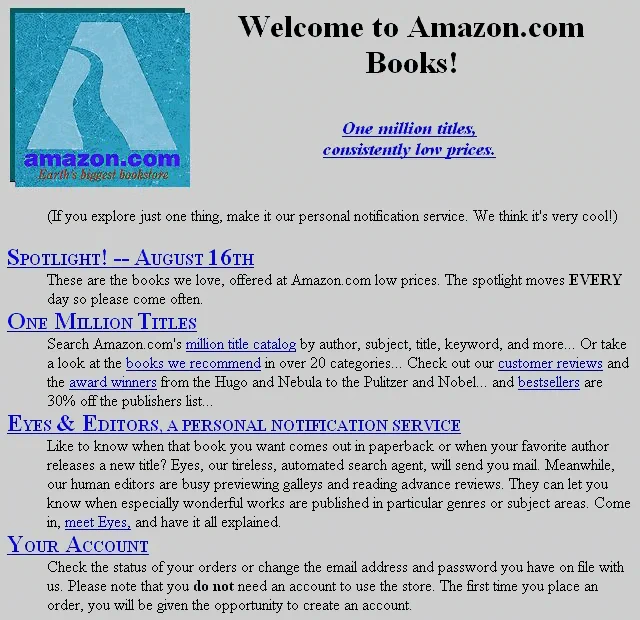 Amazon website in 1995
