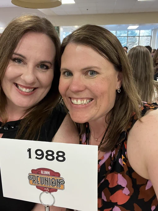 Julie and I with the Class of 1988 sign - we joined this class for dinner!
