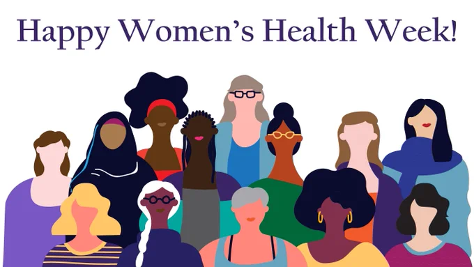 Illustration of women from different racial and ethnic backgrounds. Text banner reads: Happy Women's Health Week! 