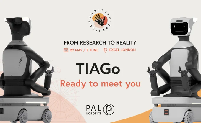PAL Robotics' latest development in Mobile Manipulation will be showcased at the ICRA 2023 Conference sports fully controllable torque arms, enhanced HRI capabilities, optimised co-design for improved bi-manipulation workspace capabilities and full ROS 2 compatibility together with a user-friendly web user interface.