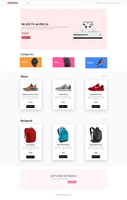 A one-page website

#html #html5 #htmldeveloper #css #css3 #cssflexbox #javaScript #es6 #javascriptdeveloper #bootstarp

GitHub Link: https://github.com/resalatislam5/Panda-commerce-bootstrap

Live link: https://panda-ecommerce-resalat.netlify.app/