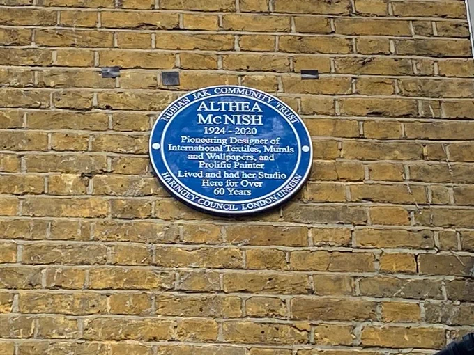 The blue plaque in honour of the world-renowned, Tottenham-based textile artist Althea McNish at her former home on West Green Road.