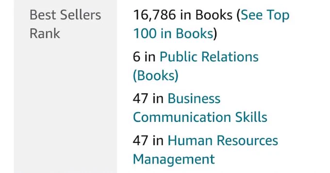 An image showing where Building A Culture of Inclusivity has ranked. 

16,786 in Books (See Top 100 in Books)
6 in Public Relations (Books)
47 in Business Communication Skills
47 in Human Resources