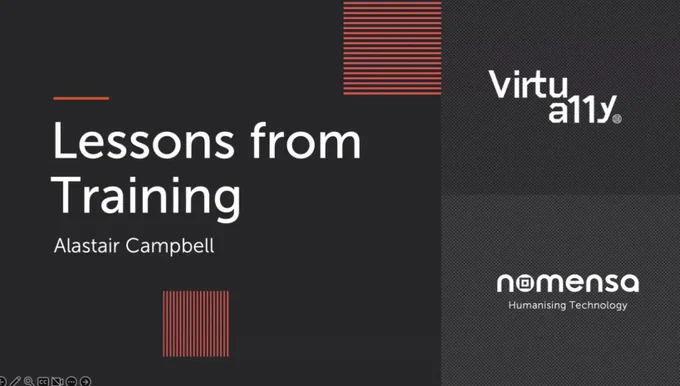 'Lessons in training' with Alastair Campbell. Description in tweet