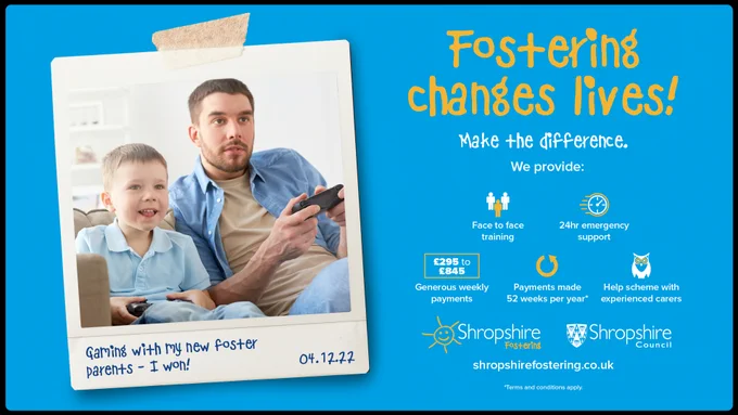 Image of a man and young person highlighting fostering in Shropshire