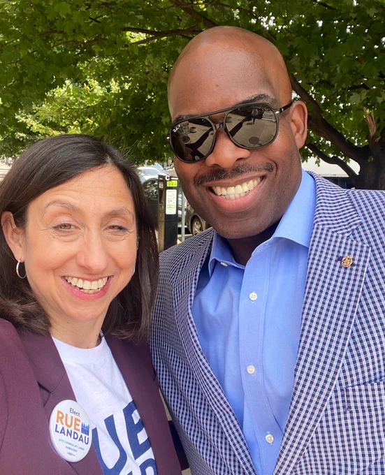 Rue smiles with friends on Election Day