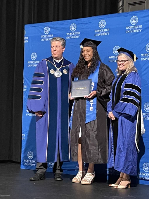 President Maloney, Rachel Sinclair and Provost Wims.