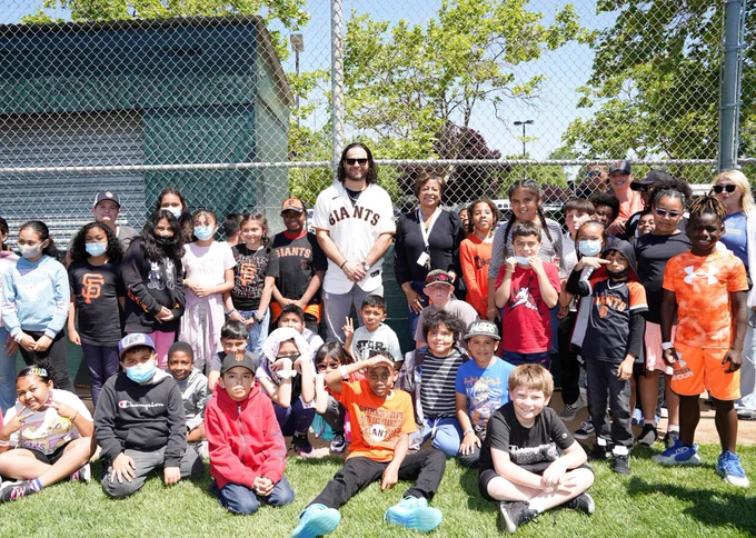 Brandon Crawford at the unveiling of the Brandon Crawford Junior Giants Field
