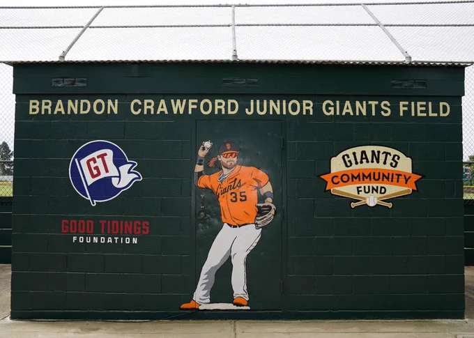 Photo of a new mural of Brandon Crawford at the Brandon Crawford Junior Giants Field
