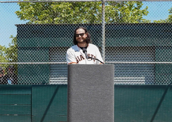 Brandon Crawford at the unveiling of the Brandon Crawford Junior Giants Field