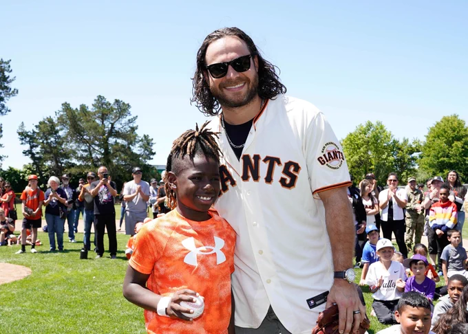 Brandon Crawford at the unveiling of the Brandon Crawford Junior Giants Field