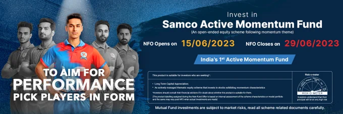 NFO Opens : 15th June 2023
NFO Closes : 29th June 2023

Subscriptions in this scheme shall be accepted during NFO & be restricted post NFO until further notice. 

For more visit the link in the bio.

#samcomutualfund #investing #investmentstrategies #mutualfundsahihai #momentum #performance #wealth #wealthmindset