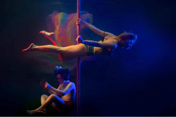 Tamsin and her son underwater. A still preview of her upcoming show 'Forgive Me'. 