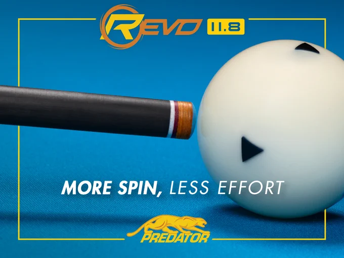 REVO 11.8's smaller tip diameter allows you to place your tip further out on the cue ball for more spin, providing control & high-precision accuracy.