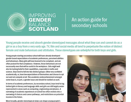 Snip of 'improving gender balance : an action guide for secondary schools'. The full accessible text can be found on the link in the tweet.