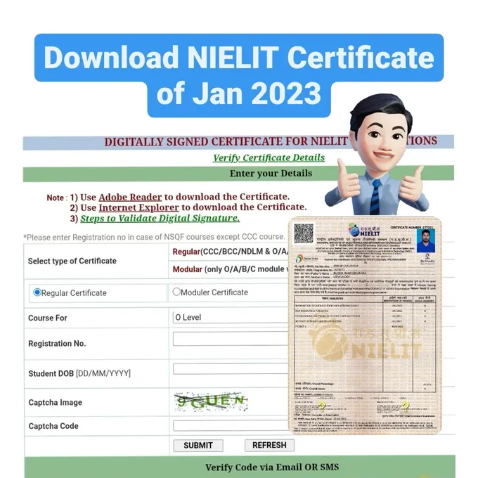 NIELIT O Level Certificate 2023 download available check link below 

link: https://certificate.nielit.gov.in/

जिनका Certificate अभी डाउनलोड नहीं हो रहा है... थोड़ा इन्तिज़ार करें धीरे-धीरे सबका site पर upload हो जाएगा !!

Nielit O Level Project submission in 1-3 days by Guider (mca) in ₹400 only.. ✍ with 100% guaranteed. 
For all direct/institute both candidates. 

📞 for contact to Guider goto telegram app by channel search "olevelguider" or send direct message to us. 
https://telegram.me/oguider 