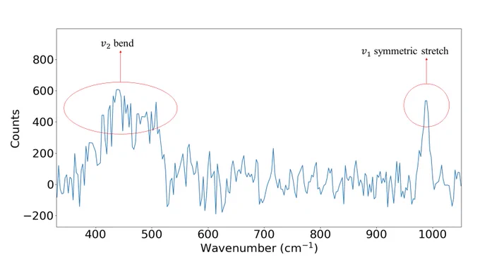 This is a Raman spectrum that I took of dissolved phosphate using the Raman microscope at GLIER. 