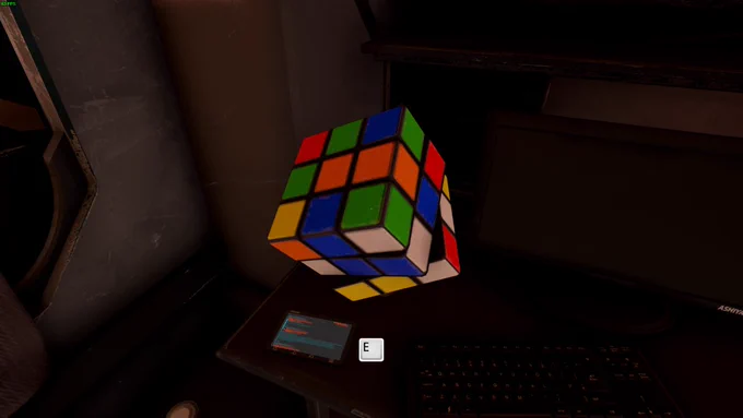 A photo of a Rubik's Cube in the sci-fi puzzle game, The Turing Test.