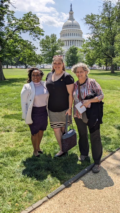 Shantá Hinton, Karen Lewis and Jill Johnson pose for a photo in front of the U.S. Capitol during ASBMB's Hill Day. 