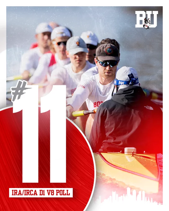 Graphic of the V8’s #11 ranking in the final IRA/IRCA poll of the regular season, with a photo of the 1V at practice.