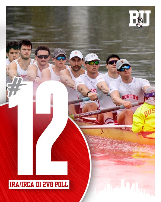 Graphic of the 2V8’s #12 ranking in the final IRA/IRCA poll of the regular season, with a photo of the 2V at the PAC-12 Challenge.