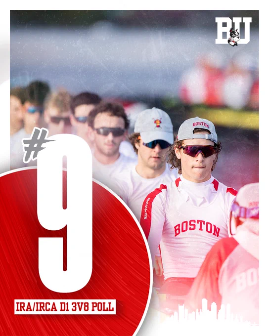 Graphic of the 3V8’s #9 ranking in the final IRA/IRCA poll of the regular season, with a photo of the 3V at practice.