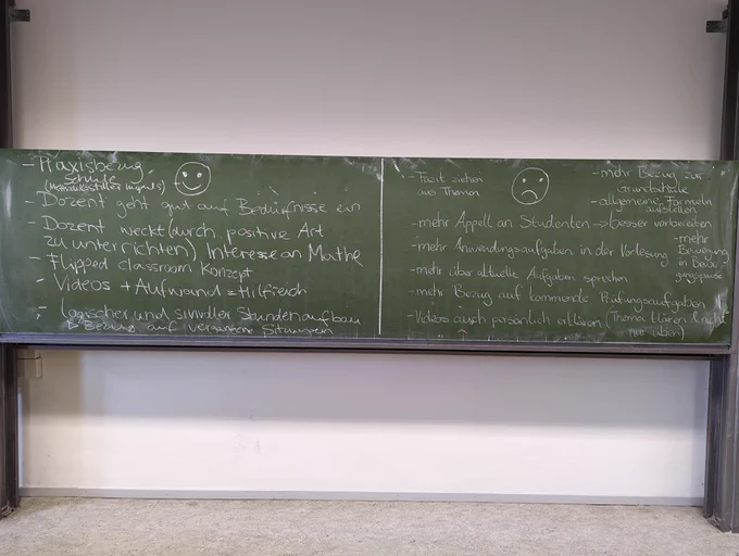 Tafel mit Feedback-Ergebnissen