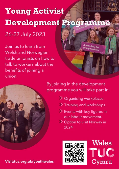 Poster advertising the Wales TUC Young Activist Development Programme