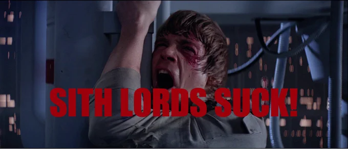 the same screenshot as above but with the words "sith lords suck!" in large red letters