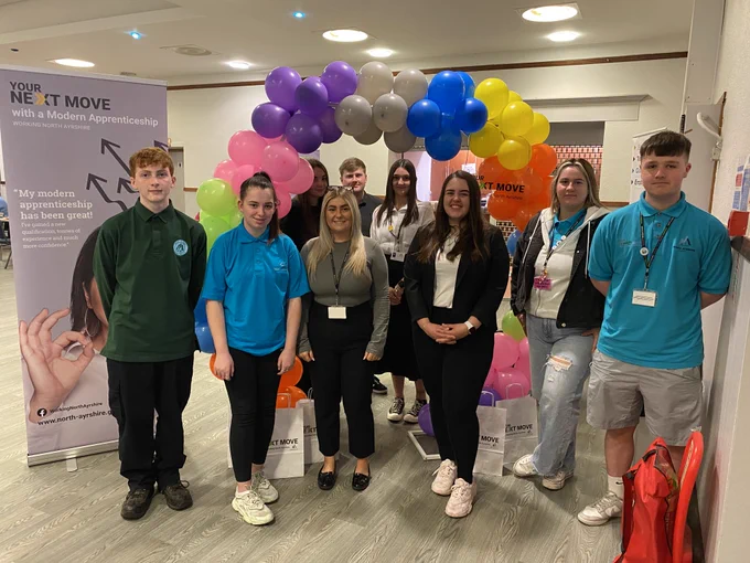 Held yesterday as part of #EmployabilityWeek, the MA information session gave those interested in modern apprenticeships, a flavour of what they're all about!

Councillor Chloe Robertson, North Ayrshire Young People's Champion met with our current MA's (pictured): “Your Next Move, Working North Ayrshire put on a fantastic event for local young people interested in modern apprenticeships.

“We have around 40 apprenticeships at North Ayrshire Council each year, so everyone who came along benefitted greatly from being able to speak to our #YourNextMove (employability) team who gave lots of useful advice and inspired many local people to consider this employment option.

"Fantastic representatives from social enterprise CEIS Ayrshire – a training provider for MA’s – also helped everyone interested to discover more..."

Get more info about NAC's Modern Apprenticeship programme here: https://tinyurl.com/4pczwdjm
