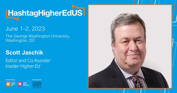 Speaker card for the HashtagHigherEd US event featuring Scott Jaschik