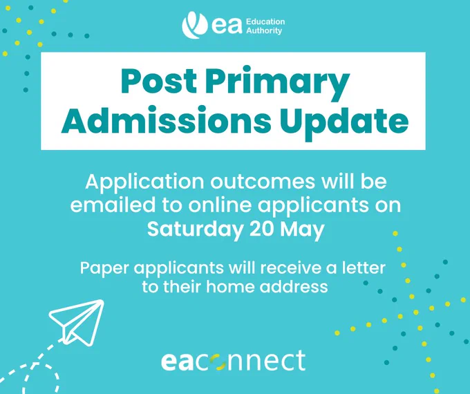 Text: Post Primary Admissions Update.